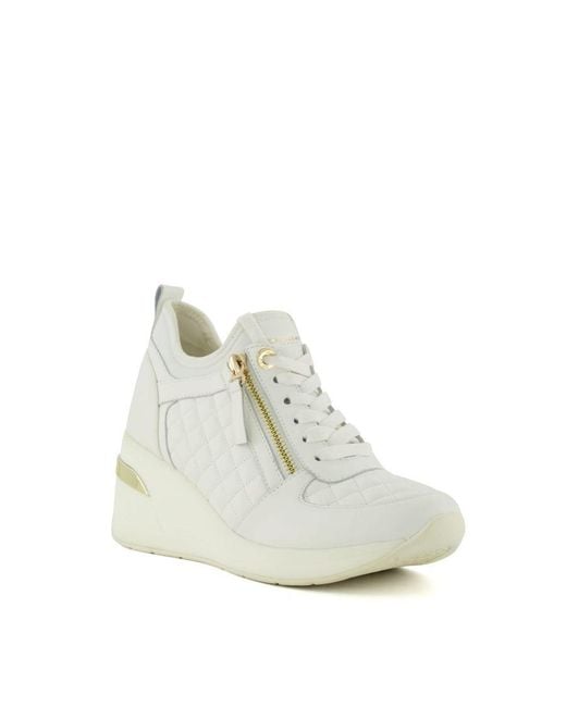 Dune White Ladies Eilins - Lace-up Wedge Trainers Leather