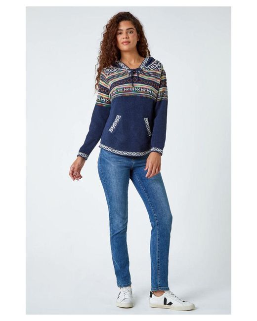 Roman Blue Nordic Print Hooded Jumper