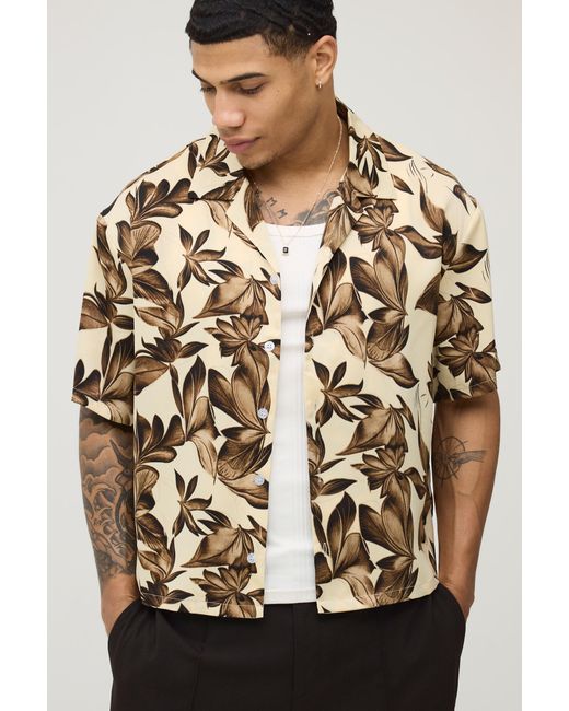 BoohooMAN Multicolor Oversized Boxy Abstract Bermuda Shirt for men