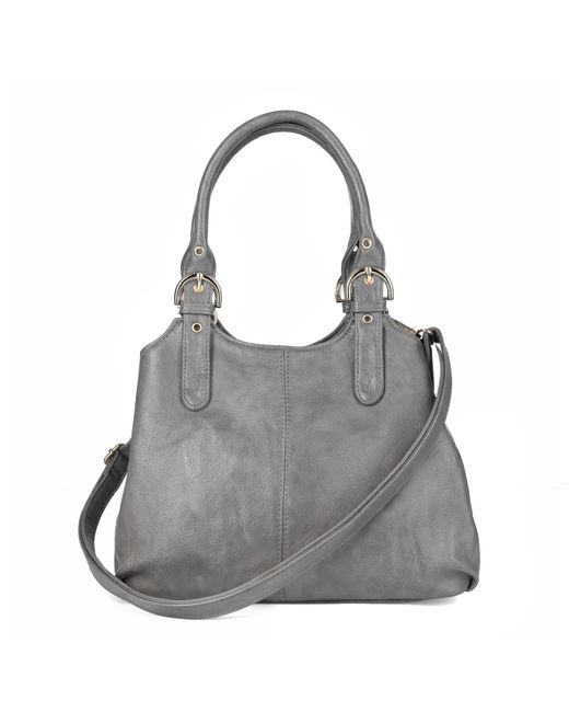 Woodland Leathers Gray Handbag Multi Pocket Tote Shoulder Bag