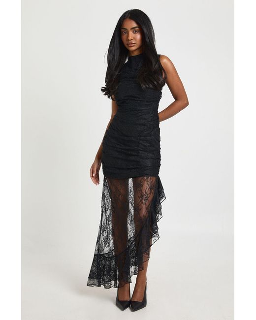 Boohoo Black Lace Drape Detail Midaxi Dress