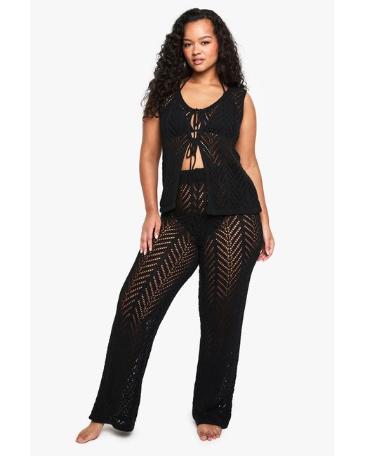 Boohoo Black Plus Beach Knit Wide Leg Trouser