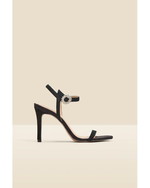 Sosandar Natural Suede Diamante Buckle Square Toe Sandal