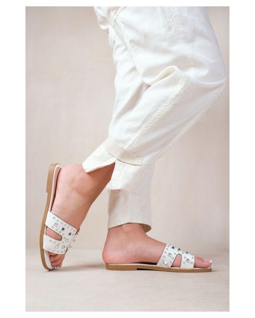 Where's That From White 'Commet' Cut Out Strap Flat Sandals With Diamante Detail