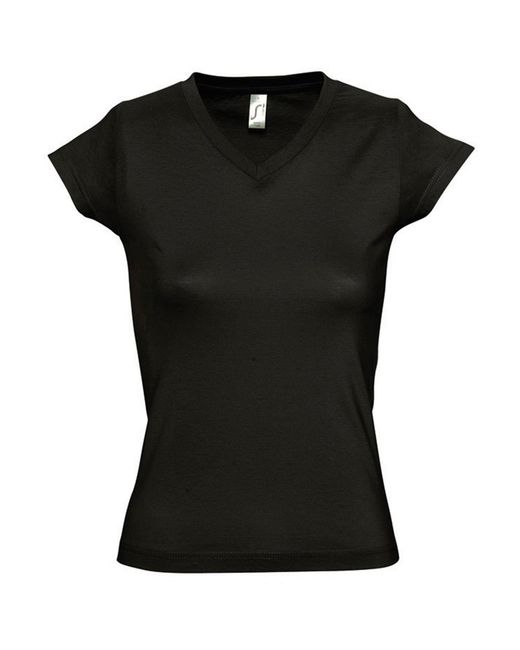 Sol's Black Ladies Moon V Neck Short Sleeve T-Shirt (Deep) Cotton