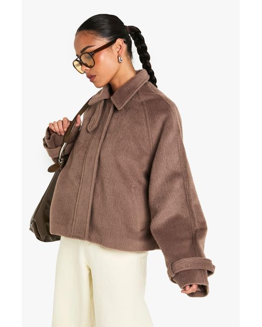 Boohoo Brown Wool Look Collar Jacket