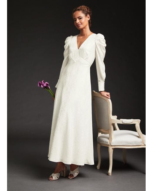 L.K.Bennett Black Rose Ivory Silk Floral And Spot Jacquard Wedding Dress