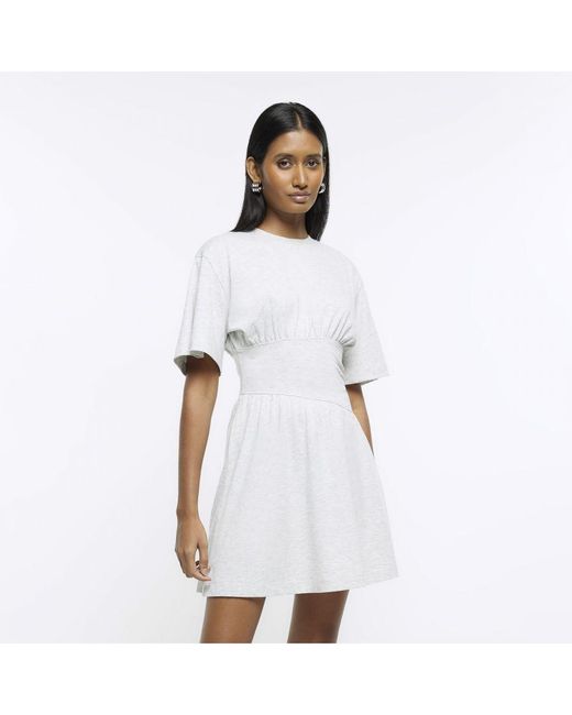 River Island White Mini Dress Short Sleeve Cinched Waist
