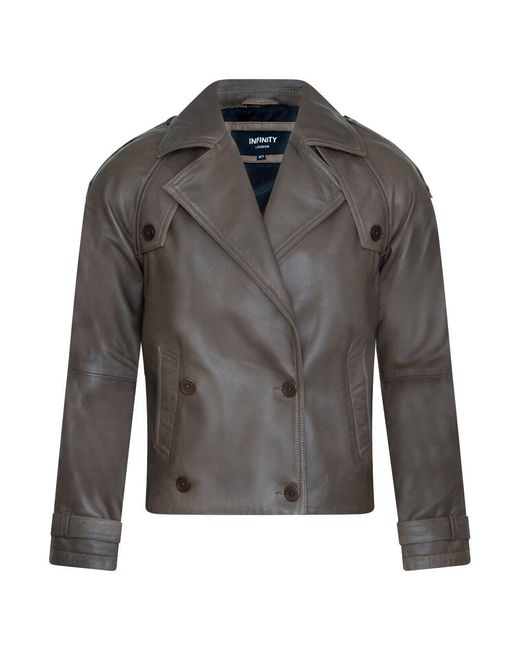 Infinity Leather Gray Cropped Oversized Trench Jacket