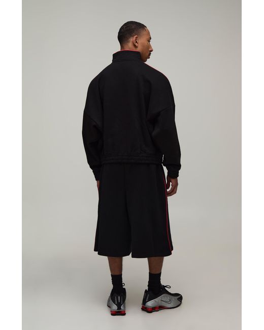 BoohooMAN Blue Extreme Oversized Quarter Zip Funnel Neck Jort Tracksuit for men