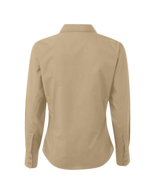 PREMIER Natural Ladies Poplin Long Sleeve Blouse Plain Work Shirt