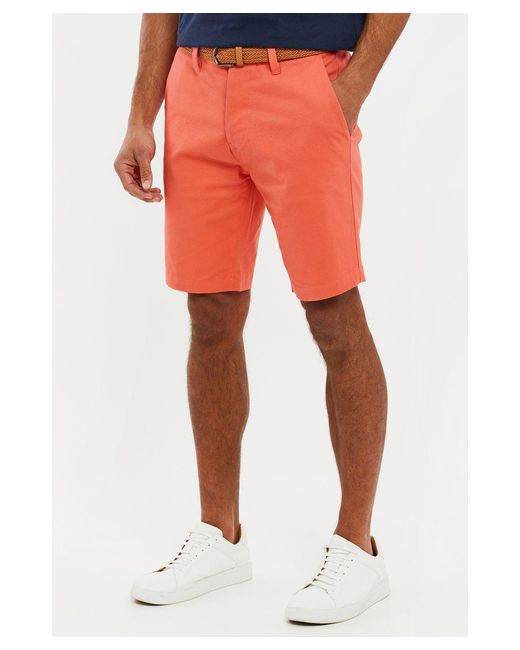 Threadbare Orange Coral 'conta' Cotton Turn-up Chino Shorts With Woven Belt for men