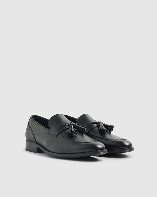 River Island Black Loafers Tassel Shoes Pu for men