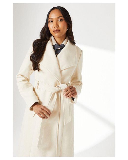 PRINCIPLES White Longline Belted Wrap Coat