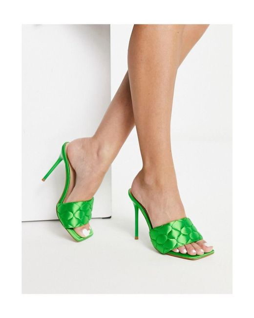SIMMI Green London Maeve Quilted High Heel Mules