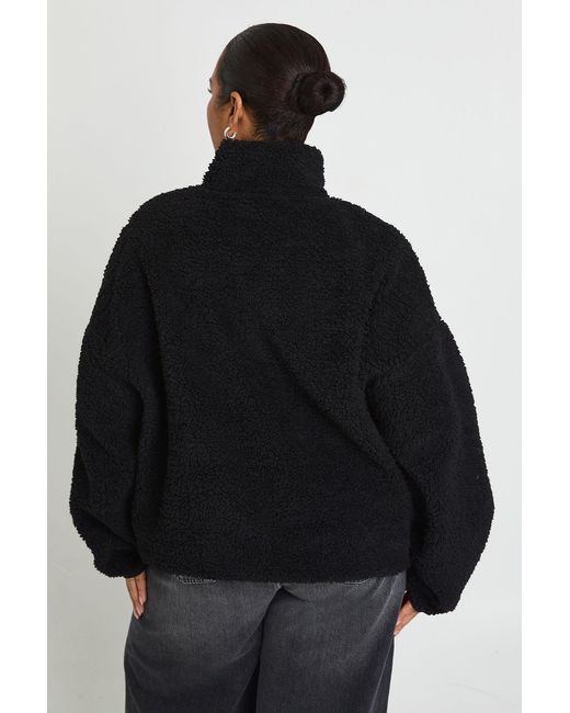 Boohoo Black Plus Borg Button Down Sweatshirt