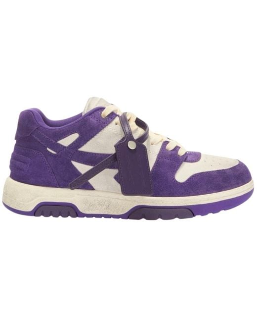 Off-White c/o Virgil Abloh Gebroken Witte Out-of-office Vintage Paarse Su�de Leren Sneakers in het Purple voor heren
