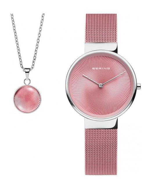 Bering Time Pink 19031-989-Gwp Ladies Classic Watch And Necklace Gift Set