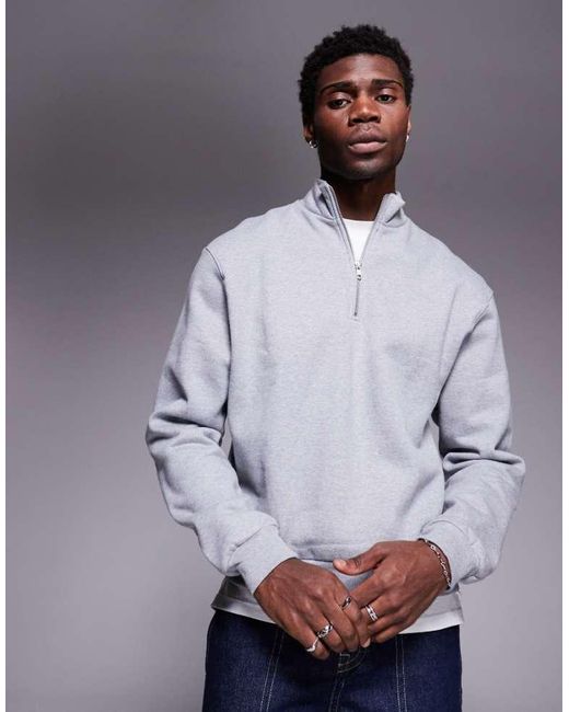 ASOS Gray Premium Heavyweight Boxy Oversized Quarter Zip Sweatshirt 400Gsm for men