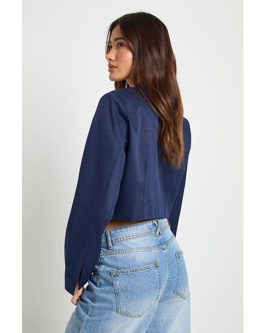 Boohoo Blue Boxy Crop Blazer