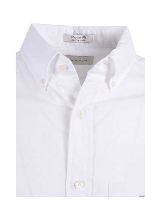 Gant White Reg Cotton Linen Long Sleeve Shirt for men