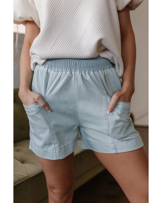 Azura Exchange Blue Beau Blaue Licht Waschung Mit Taschen Weite Denim-Shorts