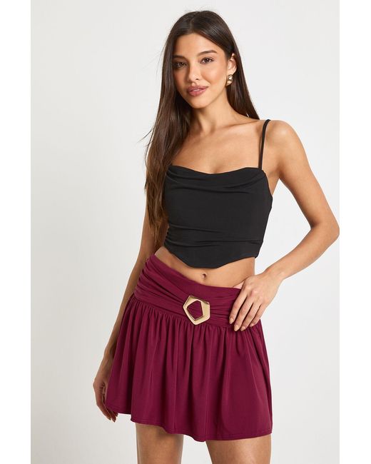 Boohoo Red Slinky Trim Detail Frill Hem Skort