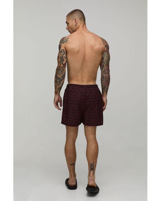 BoohooMAN Black Cherry Printed Short Length Swim for men