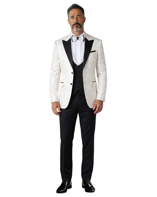 TruClothing Gray White4 Piece Paisley Tailored Fit Wedding Suit for men