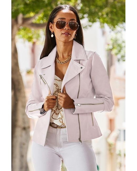 Sosandar Pink Soft Leather Biker Jacket