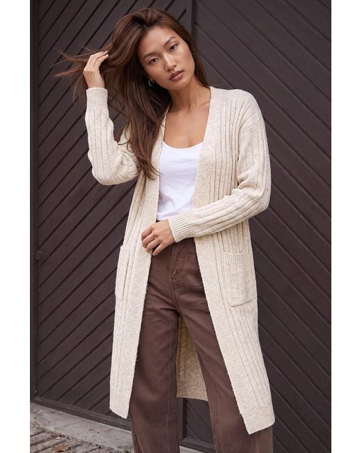 Roman Brown Long Line Pocket Cardigan