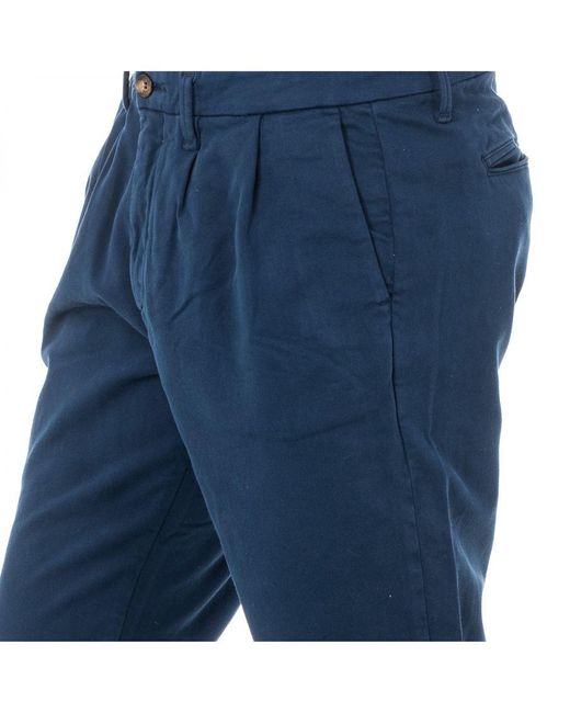 La Martina Blue Long Trousers With Straight Cut Hems And Belt Loops Kmt006 for men