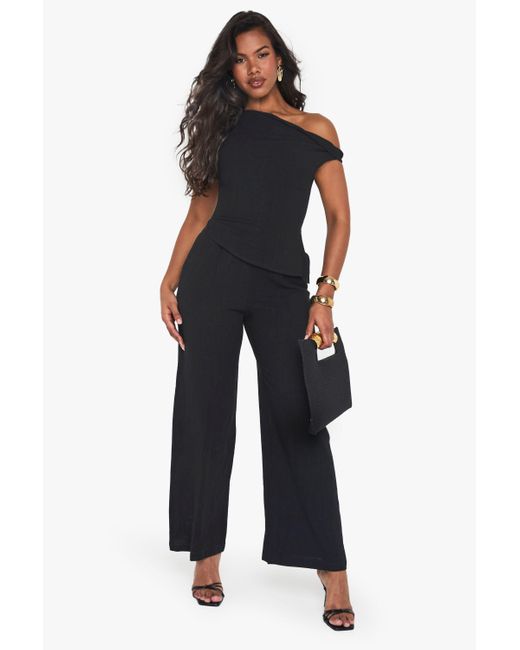 Boohoo Blue Linen Look Twist Strap Jumpsuit