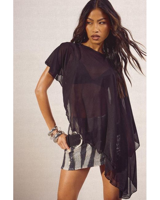 Boohoo Purple Sheer Mesh Cape Top