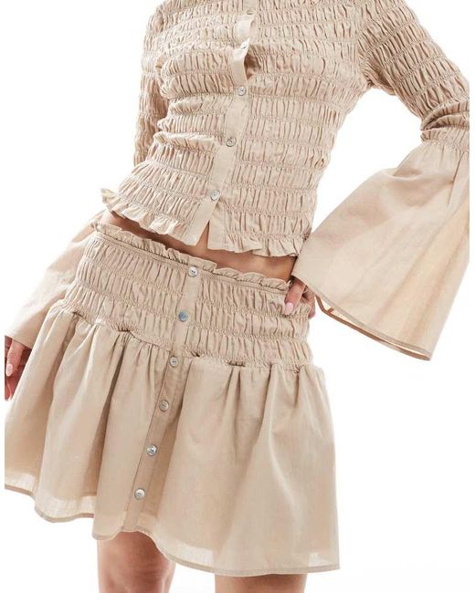 ASOS Natural Shirred Drop Waist Mini Skirt