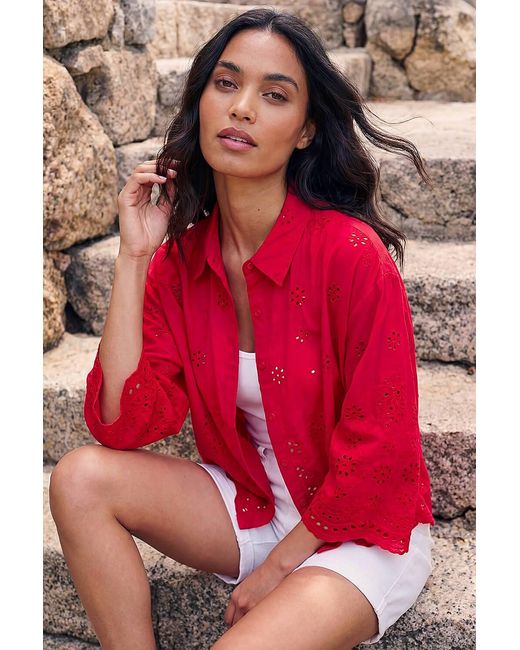 Roman Red Broderie Hem Buttoned Shirt