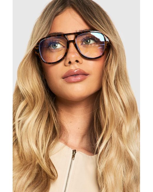 Boohoo Brown Oversized Retro Aviator Light Glasses