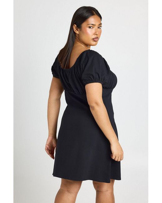 Boohoo Black Plus Cotton Milkmaid Cap Sleeve Dress