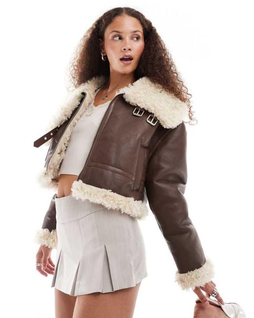 Urban Revivo Brown Faux Shearling Aviator Jacket