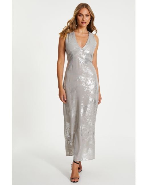 Quiz Metallic Foil Plunge Maxi Dress