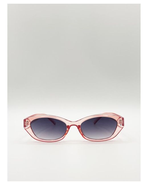 SVNX White Pale Crystal Retro Slim Cateye Sunglasses