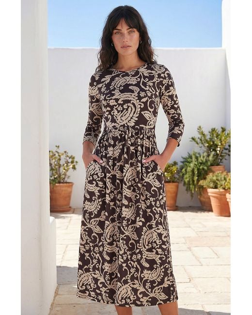 Roman Multicolor Leaf Print Pocket Dress