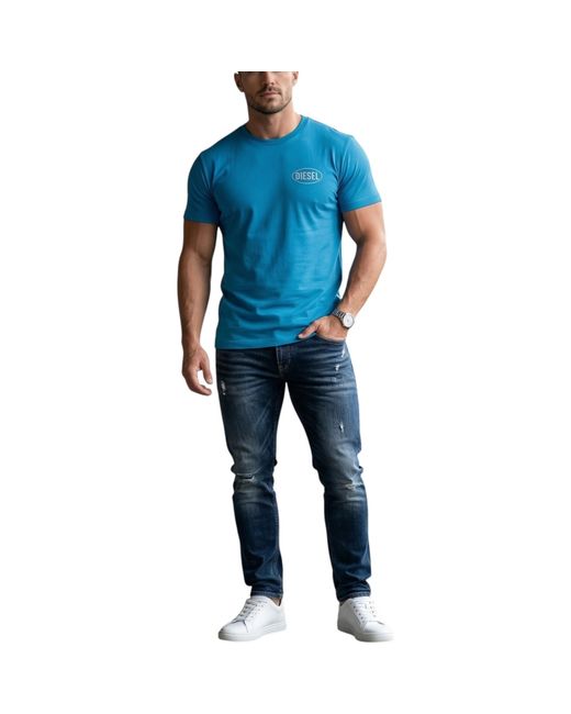 DIESEL Blue T Shirts T-Adjust-V9 Graphic Logo Print for men