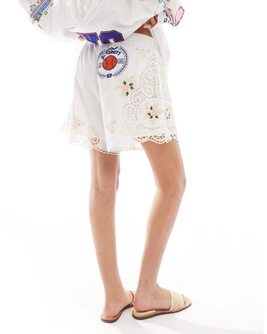 ASOS White Premium Embroidered Co-Ord Short