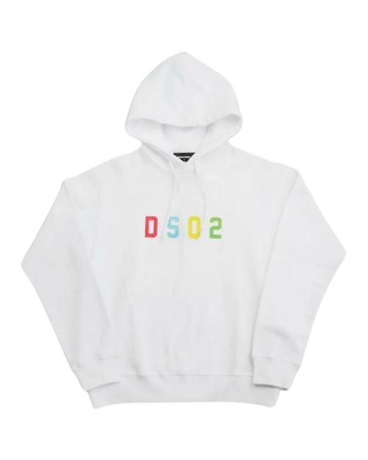 DSquared² White Multicoloured Dsq2 Logo Hoodie Cotton for men