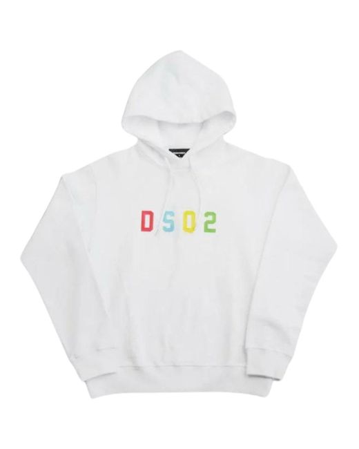 DSquared² White Multicoloured Dsq2 Logo Hoodie Cotton for men