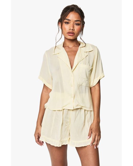 Boohoo Natural Cheesecloth Boxy Short Sleeve Shirt & Shorts Pyjama Set