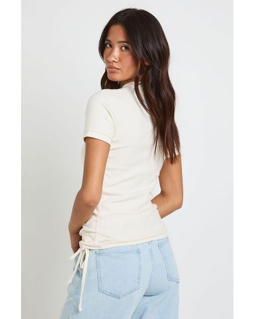 Boohoo White Heavy Cotton Ruched Tie Side Short Sleeve Top