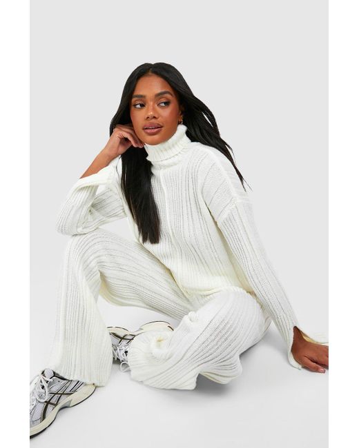 Boohoo White Roll Neck Soft Mixed Rib Knit Jumper
