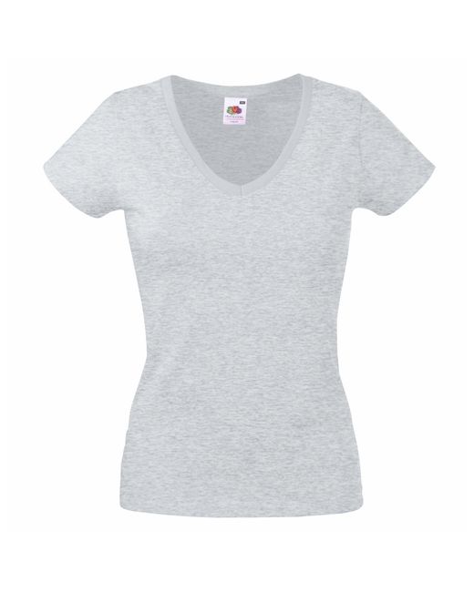 Fruit Of The Loom White Ladies Valueweight V Neck Lady Fit T-Shirt (Heather)